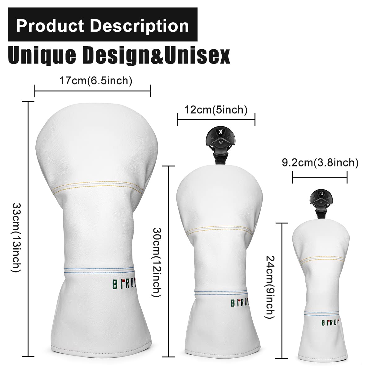 Golf Headcovers Elegant Embroidery Premium Leather Golf Club Head Covers Birdie Driver Cover Fairway Wood Cover Hybrid Headcover Golf Mallet Putter Cover for DF3 Putter Headcover for OZ1