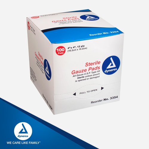 Dukal Sterile Gauze Pads, 100% Woven Cotton and Individually Wrapped, 4" x 4", 12-Ply Pad, Box of 100