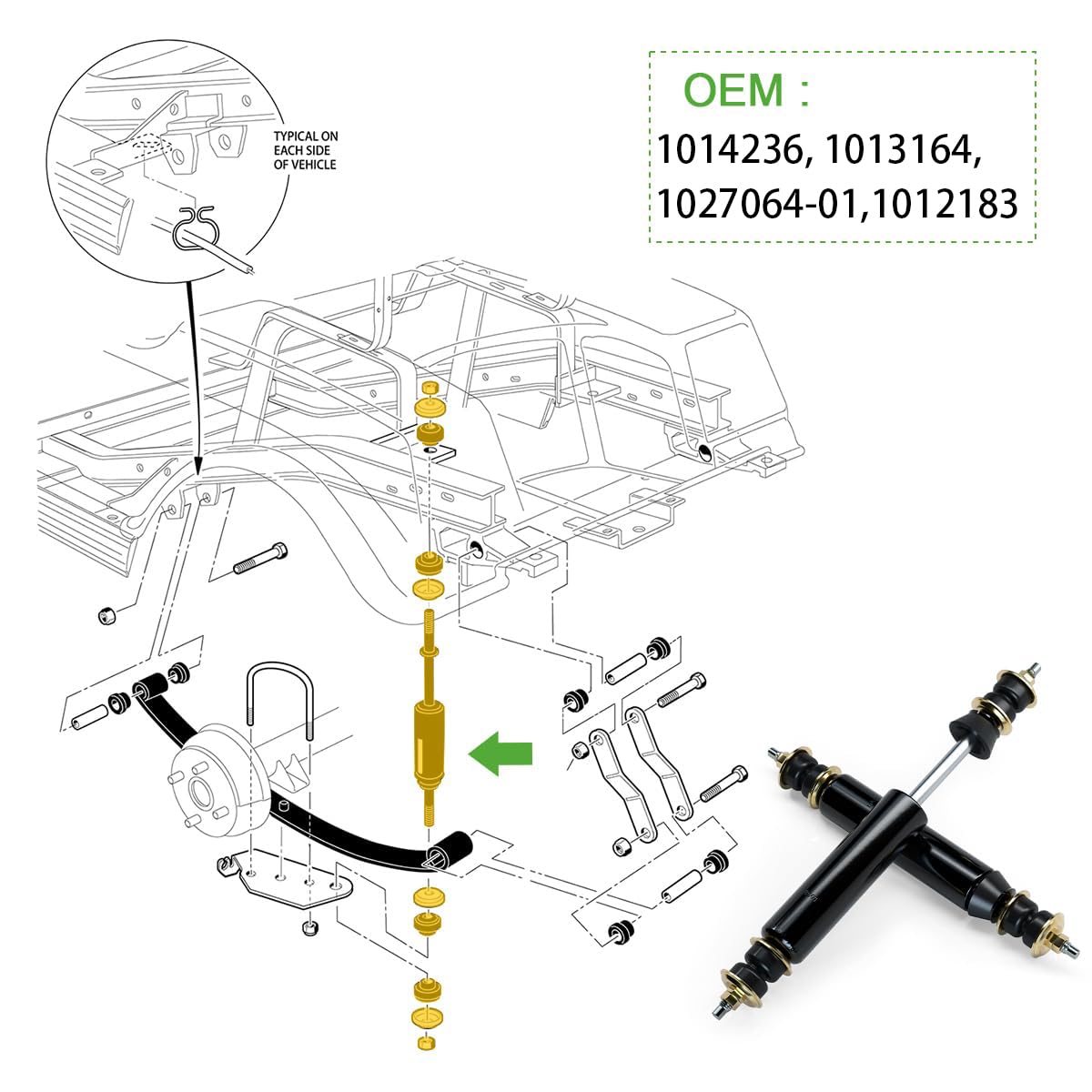 10L0L Rear Shock Absorbers for Club Car DS 1988-2011, Precedent 2004-Up Electric & Gas Golf Cart, OEM# 1013164 1014236 102588501, 2 Pack