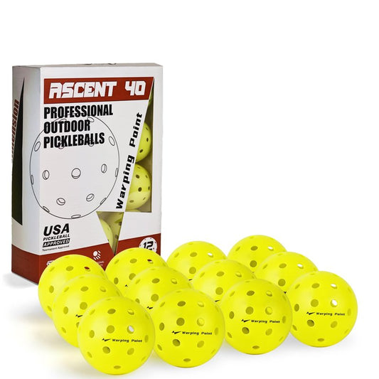 Warping Point Outdoor Pickleball Balls Usapa Approved, 12 Pack 40 Holes Competition Pickle Balls for Tournament Play, Crack Resistant Pickleball for Beginner Intermediate Pro Player, Yellow