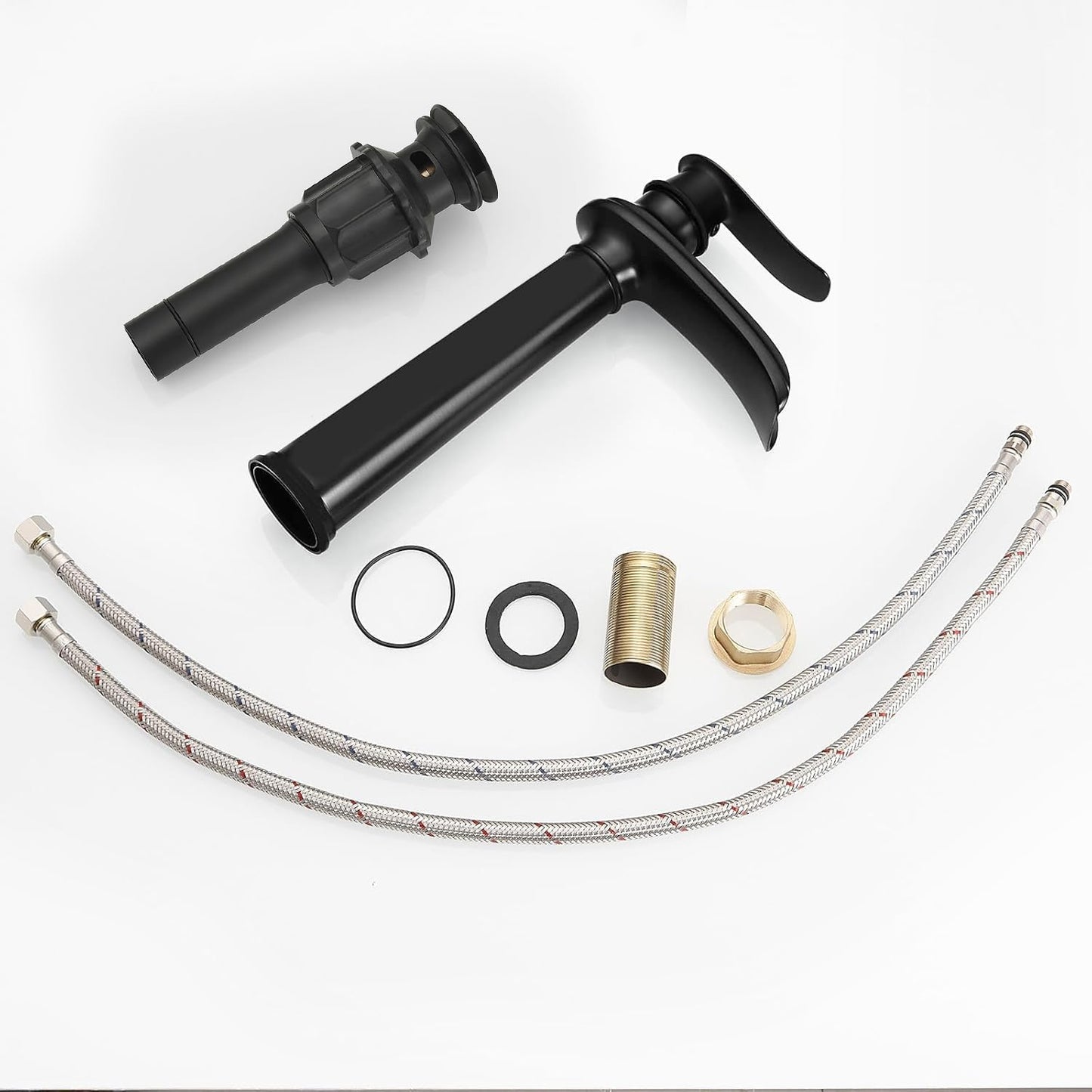 BWE Vessel Sink Faucet Waterfall Matte Black Bathroom Faucets Single Hole Single Handle Bathroom Sink Faucet Tall Vessel Faucet with Pop Up Drain and Water Supply Line