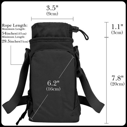 Linkidea Water Bottle Carrier with Strap Compatible with Owala FreeSip 24oz/32oz, Iron Flask Wide Mouth 32oz, Waterbottle Sling Bag Holder, Shoulder Strap with Phone Pocket (Black)