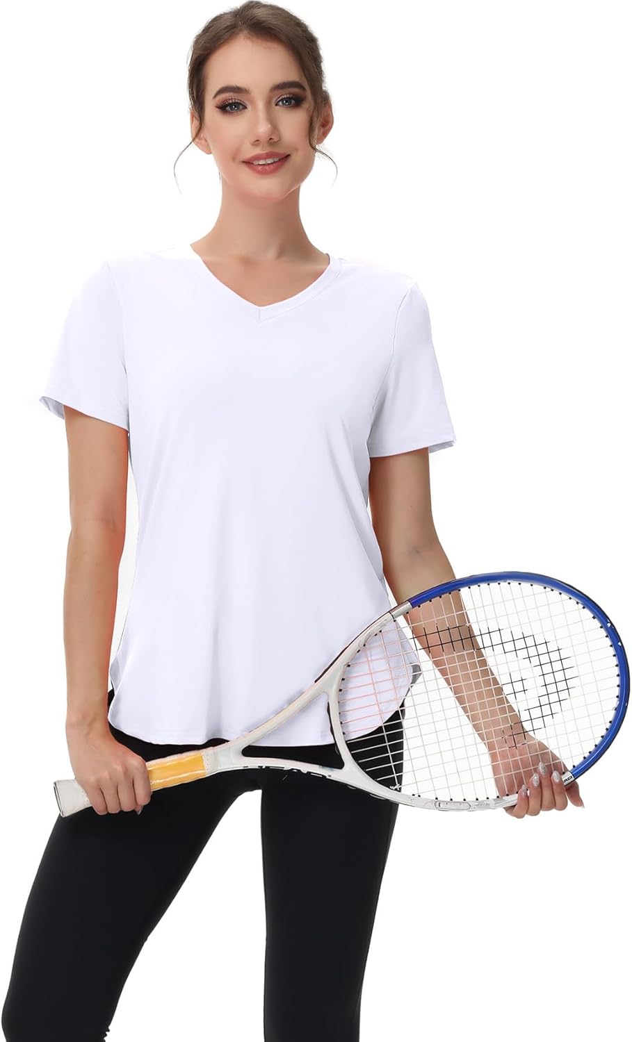 Skiennix Women's Short Sleeve Workout Tops - Moisture-Wicking V-Neck Athletic Tee for Yoga & Gym