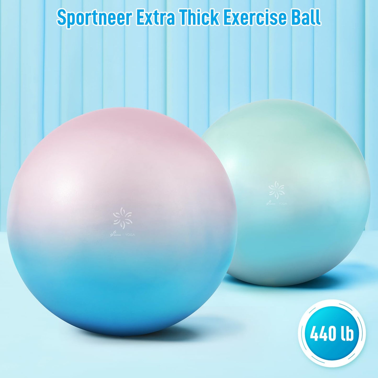 Sportneer Extra Thick Exercise Ball - 25.6''Yoga Ball with Quick Pump - Anti-Burst and Slip Resistant Fitness Ball Chair for Pregnancy and Physical Therapy (Pink Blue)