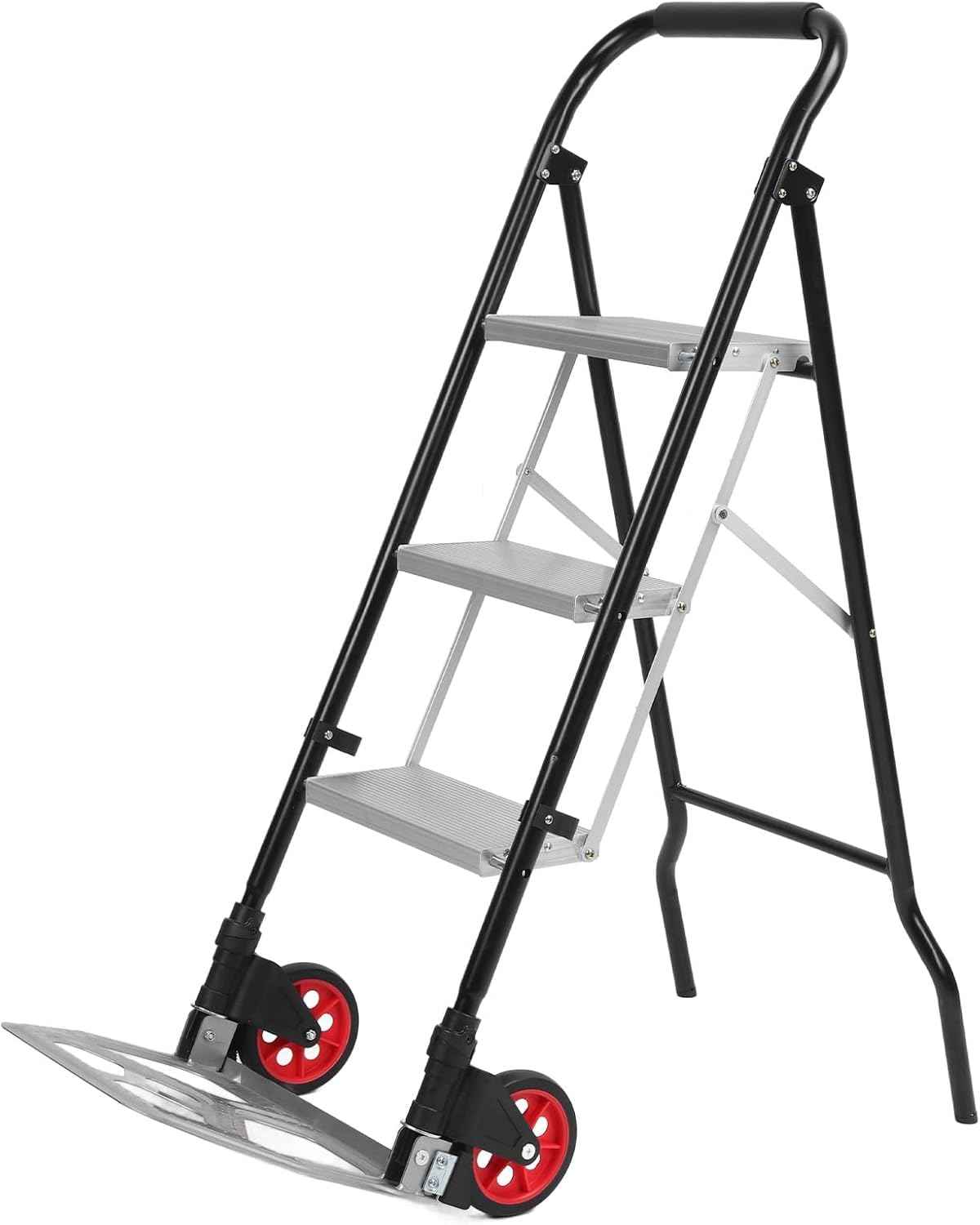 3-Step Folding Ladder Aluminum Alloy Non-Slip Steps Space Saving Stool Cart 150kg Capacity for Home Garage Kitchen