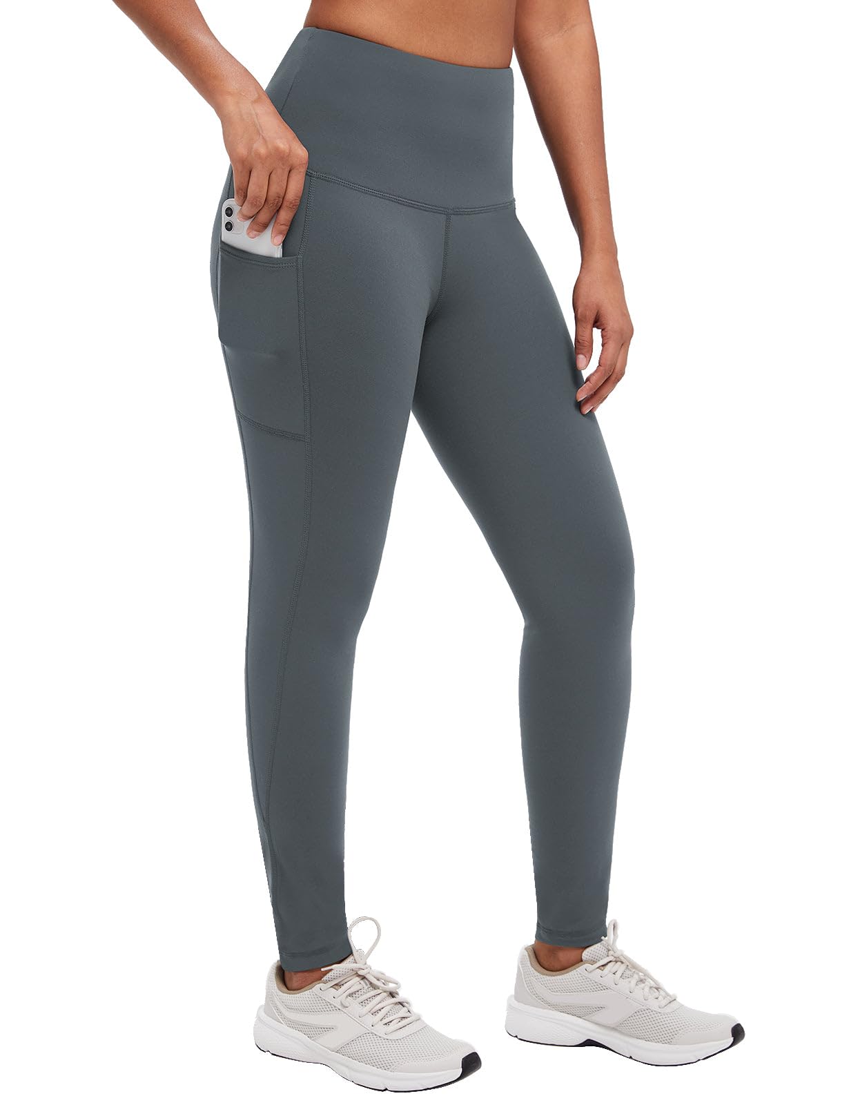 baleaf Fleece Lined Leggings Women Snow Waterproof Pants Thermal Warm Winter Yoga Cold Weather Gear with Pockets Dark Gray L