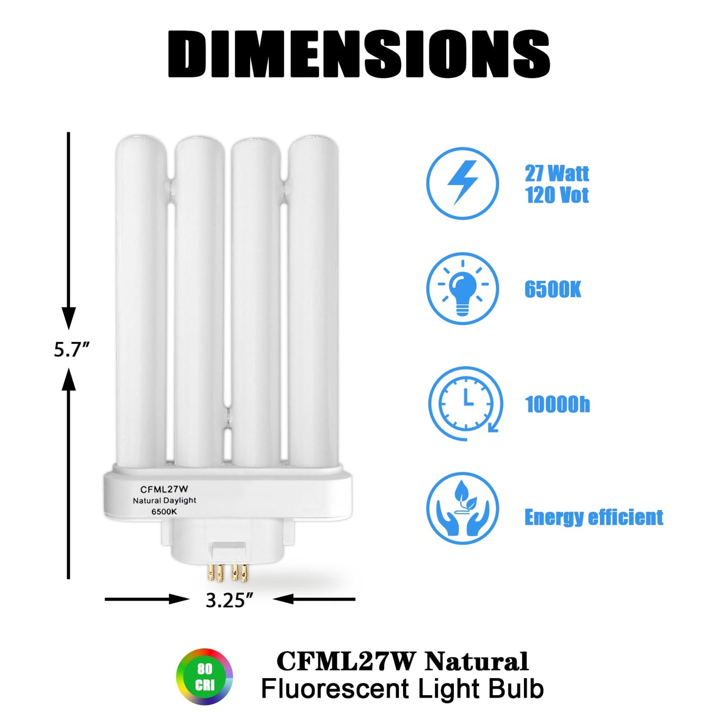 Celiwace CFML27VLX Replacement Bulb for Verilux CFML27VLX 27 Watt Fluorescent Bulb, Natural Daylight,4-Pin GX10Q-4 Base, 6500K Daylight, 3 Pack