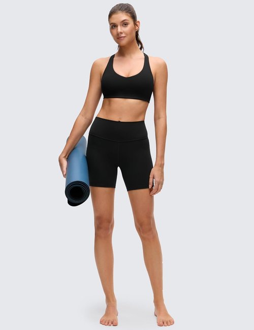 CRZ YOGA Butterluxe Racerback Sports Bra - Supportive Padded Wireless V-Neck Crop Top for Women