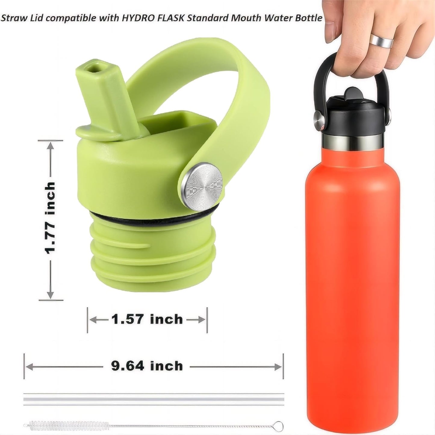 VGHNQ Seagrass Straw Lid for Hydro Flask Standard Mouth 18 21 24 oz, Replacement Sport Cap with Handle, BPA-Free Straw Lid with 2 Straws + Brush, for Hiking Camping Backpacking Outdoor Adventure