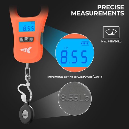 KastKing ToughTide Fishing Scale - Ultra-Thin Digital Design, 65lb Capacity, USB Charging, LCD Display