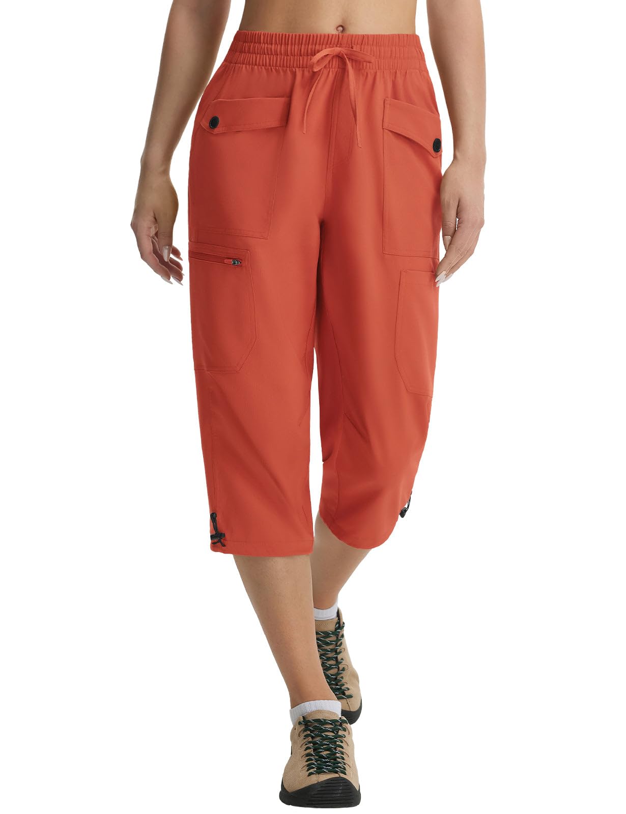 baleaf Women's Capri Pants 7 Pockets Hiking Lightweight Rust XL