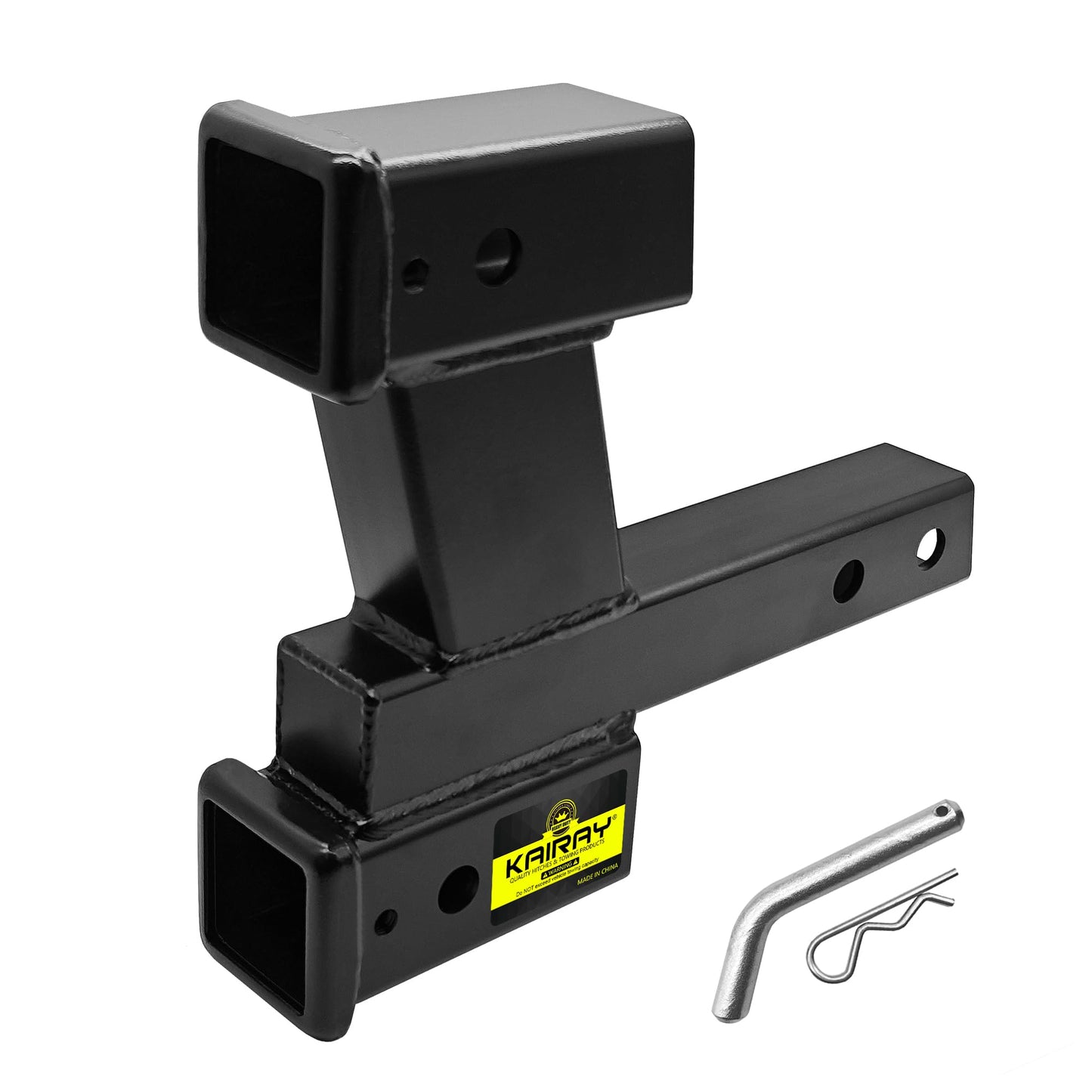 KAIRAY Trailer Dual Hitch Extender Adapter with 2-inch & 6-inch Riser/Drop, fit for 2" Receiver, 2-inch Shank, 10000lbs Towing Capacity