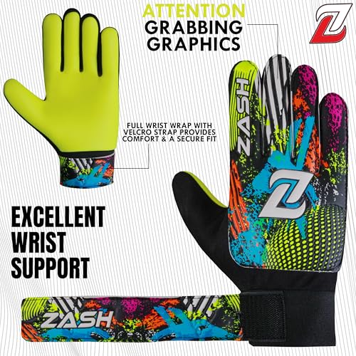 ZASH Kids Soccer Goalkeeper Gloves Fluorescent Yellow Size 5 with Double Wrist Protection