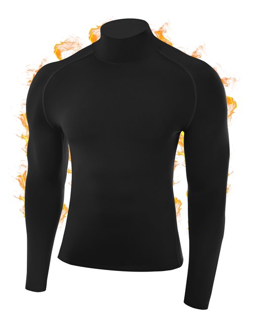 Roadbox Men's Thermal Compression Shirts Mock Turtleneck Long Sleeve, Fleece Lined Undershirt Base Layer for Winter Workout Black