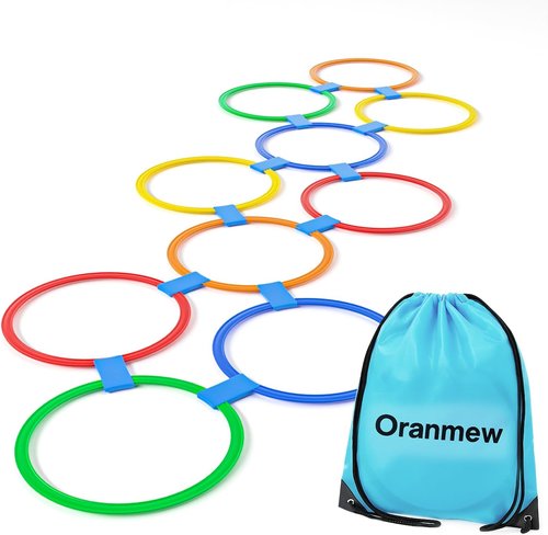 Hopscotch Rings - 10 Round Hoops (11-Inch) + 15 Connectors | Agility Rings for Kids, Build Motor Skills