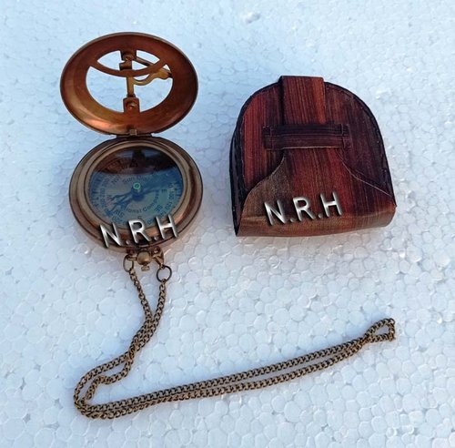 Antique Compass with Leather Case Brass Handmade Pocket Compass Push Button Compass Gift Item