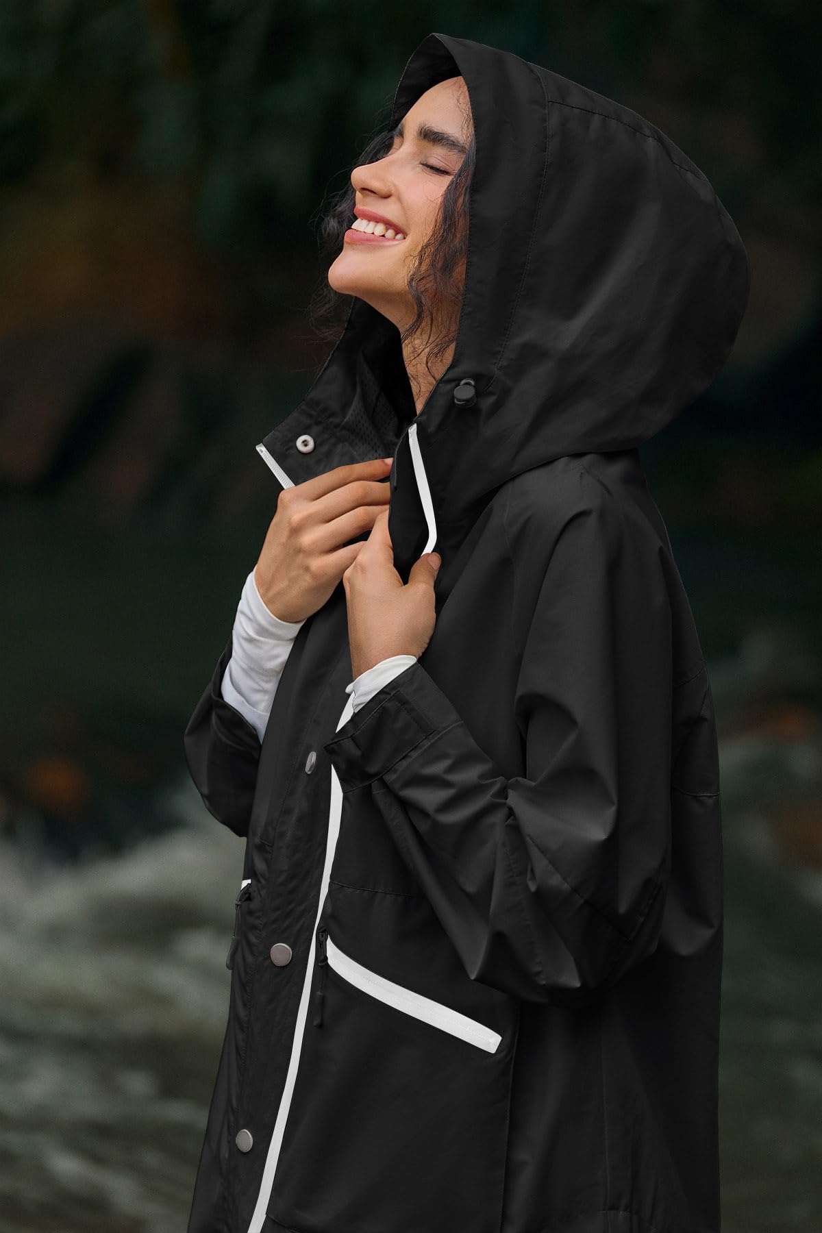 Yousify Womens Waterproof Rain Jackets Raincoat Hooded Lined Windbreaker Trench Coat With Pockets for Outdoor Hiking