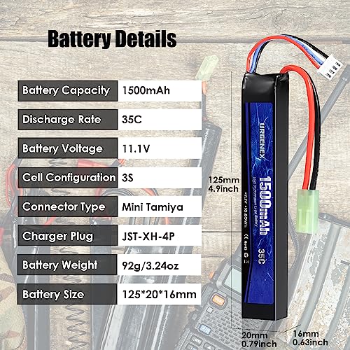 11.1V 1500mAh Airsoft Lipo Battery with Mini Tamiya Plug - 35C