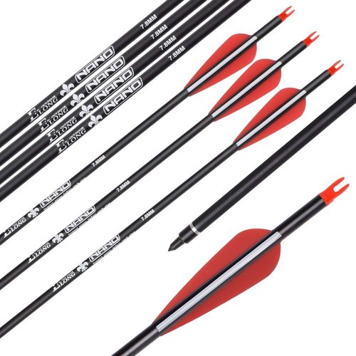 Carbon Arrow Hunting Practice Arrows - Removable Tips for Compound & Recurve Bow | 26, 28, 30 Inch, Spine 500, 6/12PCS
