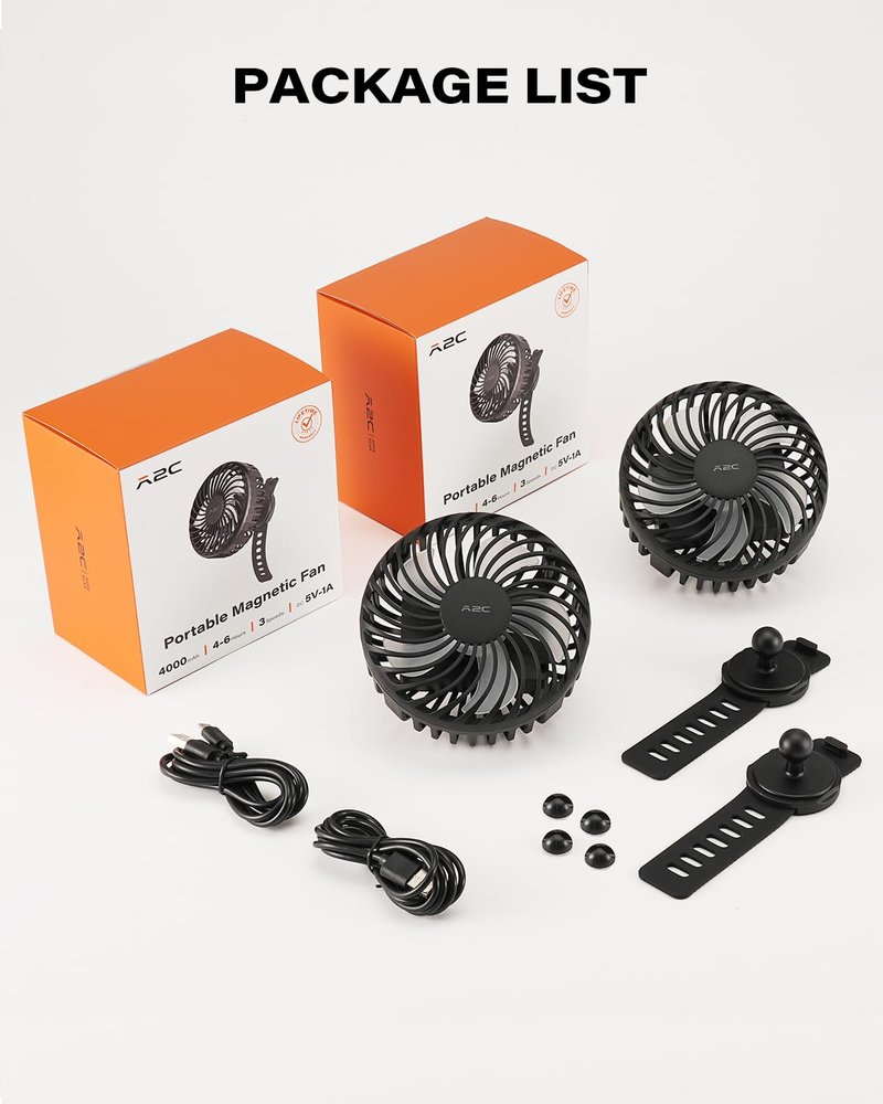 A2C 2-Pack Rechargeable Golf Cart Fan, Battery Operated Clip On Fan for EZGO Club Car Yamaha, 360° Rotating Portable Summer Cooling Fan, Golf Season Course Cart Essential Accessories for Outdoor (2)