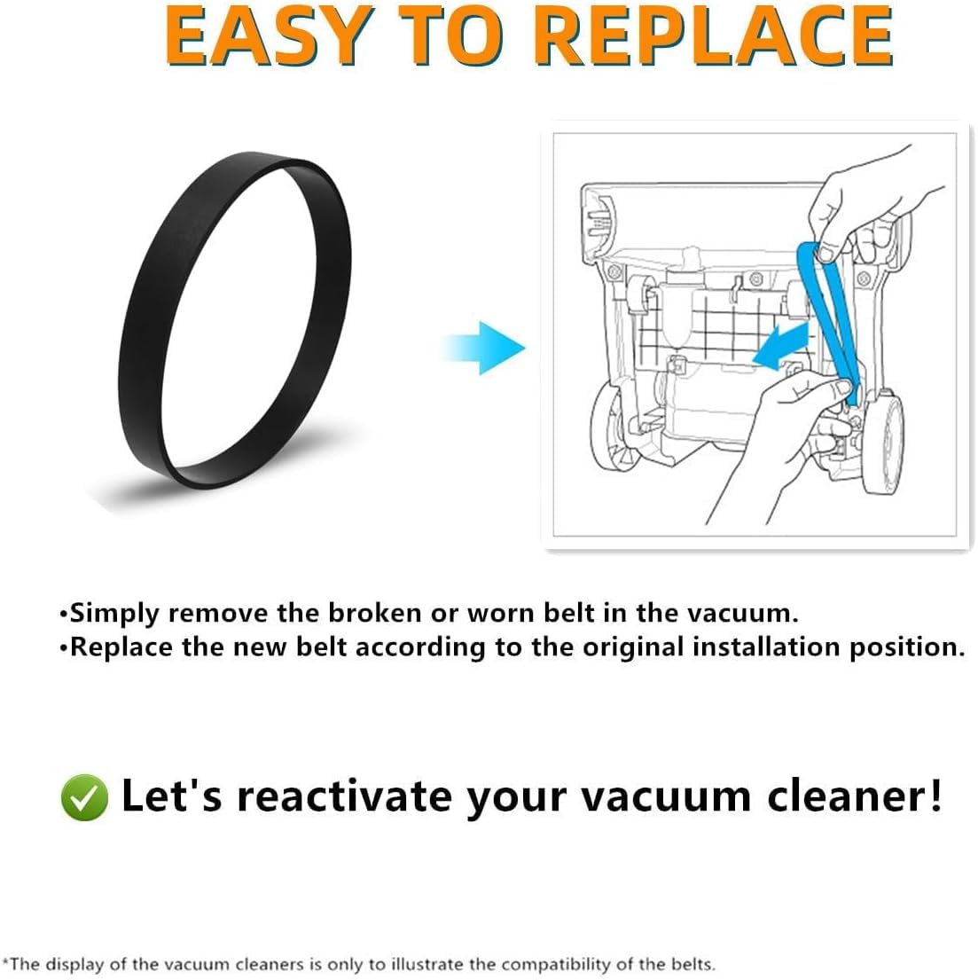 JEDELEOS Replacement Belts and Filter for Eureka NEU100 Airspeed Compact Bagless Upright Vacuum Models NEU100, NEU10AE4, NEU10AE5, NEU102 Series, Replace Parts E0106 and E0105