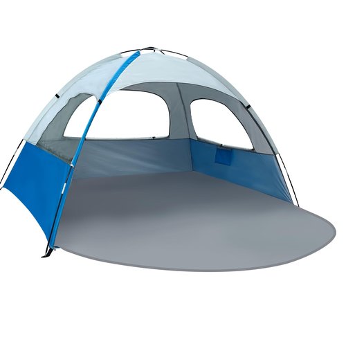 NXONE Beach Tent Sun Shade Shelter for 4 Person with UV Protection, Extended Floor, 3 Mesh Roll Up Windows & 8.5mm Fiberglass Rods丨Carry Bag Included (Blue White)