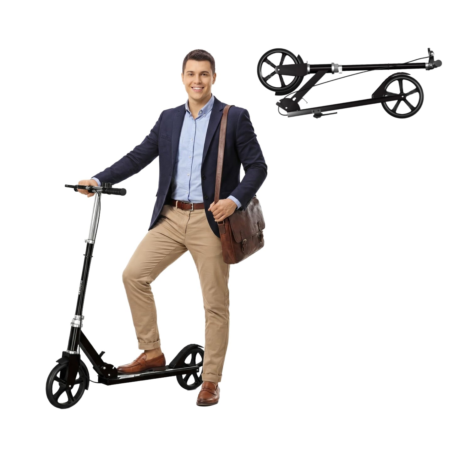 Non-Electric Scooters for Kids 8-12, Teens & Adults - Foldable Commuter Scooter with 8" Wheels, Bell, Hand Brake & Adjustable Height 30"-40.5", 220LB Capacity, Manual Push Scooter for Campus & Park