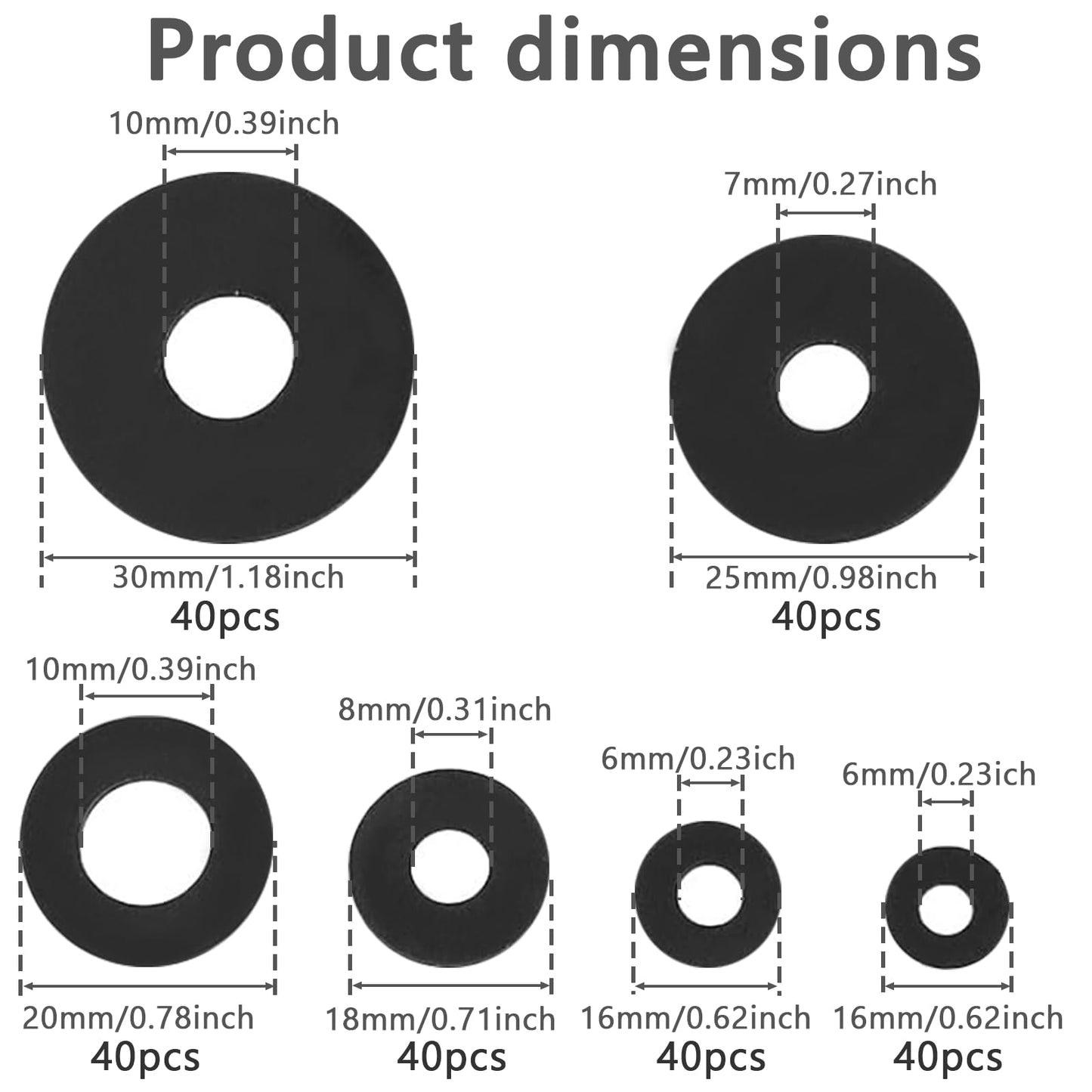 Zefphxs 240 Pcs Rubber Washers Assortment Kit, 12/16/18/20/25/30 mm Black Rubber Gasket, Vibration Absorbing Sealing Washer for Bolts Faucets Screws Garden Hose Shower Head (6 Sizes)