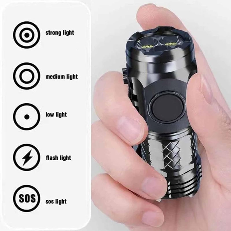 Three-Eyed Monster Mini Flash Super Power Flashlight, German Thumb Sized, Outdoor Small High Lumen Rechargeable Waterproof Pocket Flashlight (Silver+Black)