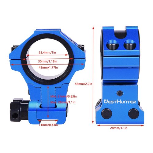 WestHunter Optics Adjustable Height Dovetail Scope Rings, 1 Inch 30 mm Precision Scope Mount | Blue