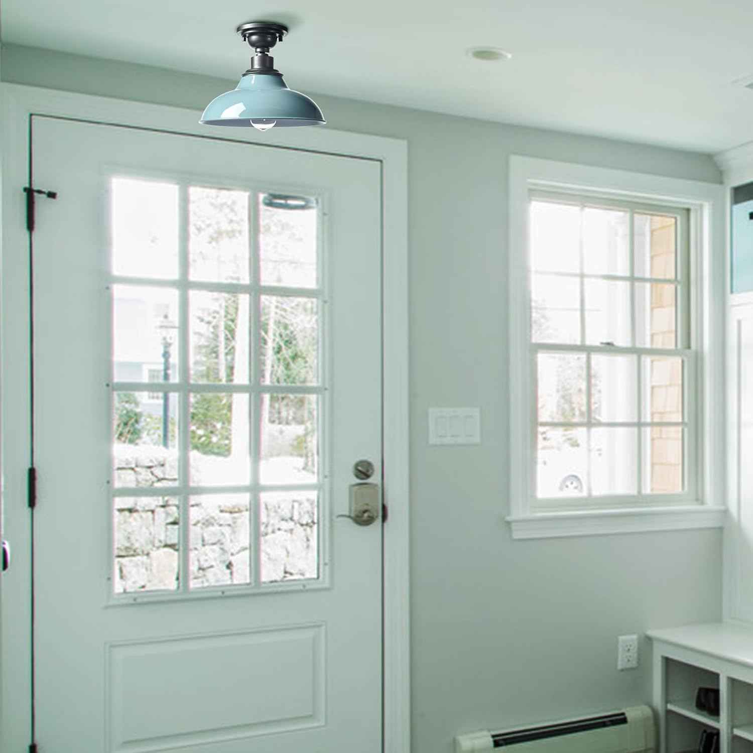 12-Inch Farmhouse Semi Flush Mount Ceiling Light - Black Industrial Barn Fixture for Bedroom, Kitchen, Foyer