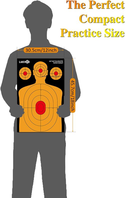 LAKINGO High-Visibility Silhouette Targets - 12x18 Inch Instant Confirmation for Pistol, Rifle & Airgun