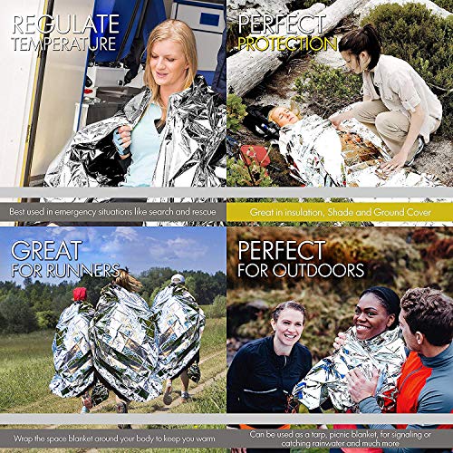 Mylar Emergency Thermal Blankets - 4 Pack Survival Blankets for Camping & First Aid
