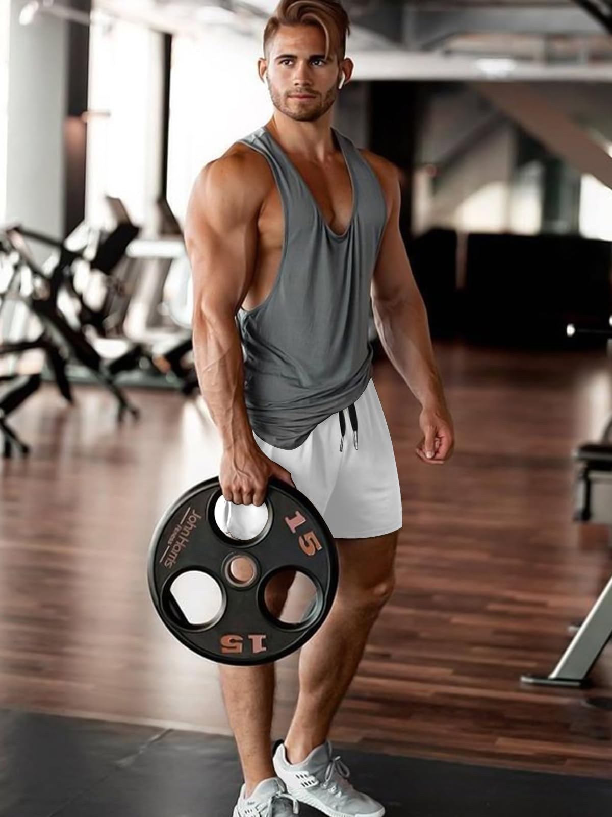 Aolesy Mens Workout Shorts with Zipper Pocket 5 Inch Lightweight Gym Running Shorts Linerless Bodybuilding Training Athletic Shorts White