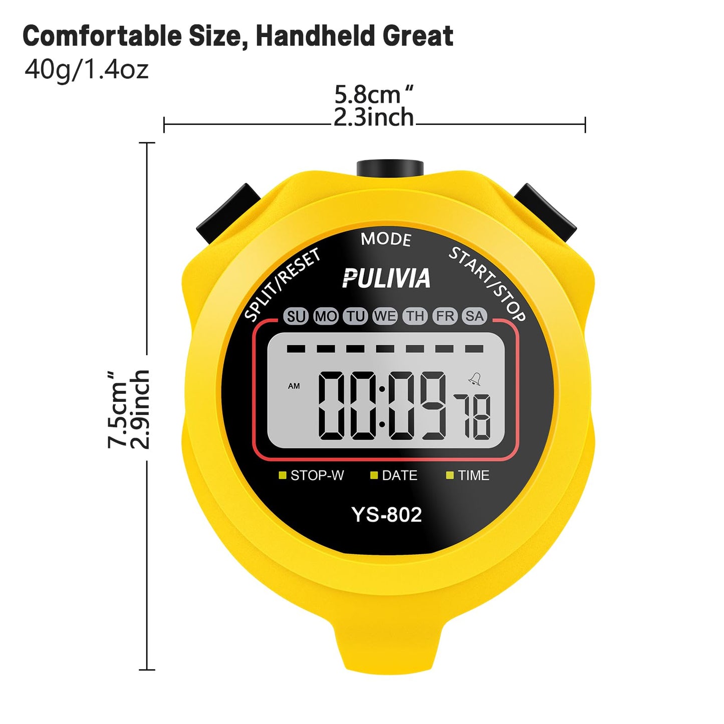 PULIVIA Stopwatch Timer, Digital Stop-Watch for Sports, Yellow