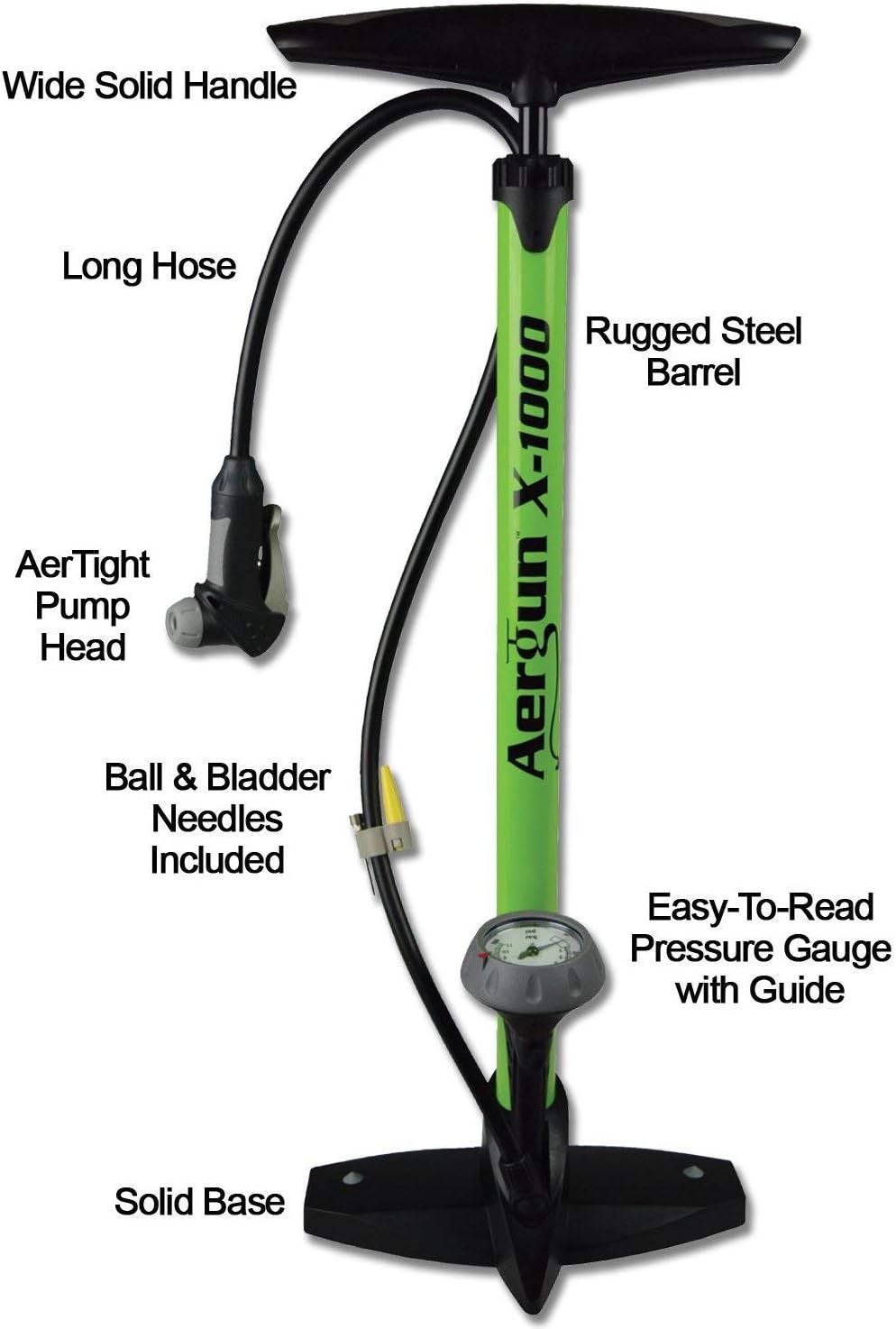 X-1000 Bike Pump - Unique AerTight Head for Easy Use with Presta & Schrader Valves - 160 PSI Pressure Gauge