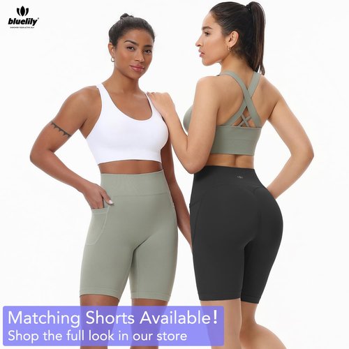 BLUELILY Sports Bras for Women High Impact Cross Back Strappy Bras Cropped Padded Seamless Workout Yoga Bras Set