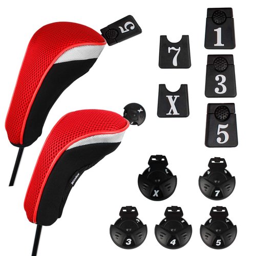 Andux 6pcs/Set Golf Club Head Covers Woods Driver Fairway Hybrid Set (3 Hybrids + 3 Woods) Black/Red
