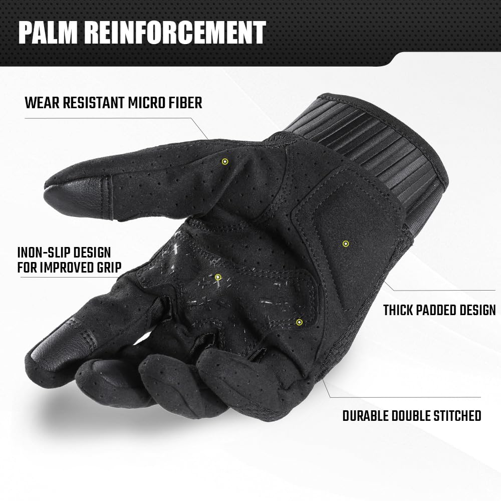 AXBXCX Summer Touchscreen Gloves for Men, Breathable Full Finger Gloves Black Medium