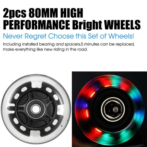 2Pcs 120mm Light Up Scooter Wheels - 2pcs Rear 80mm Light-Up Flashing 3-Wheeled kid Scooter Replacement Wheels with ABEC-9 Bearing for Kick Scooter