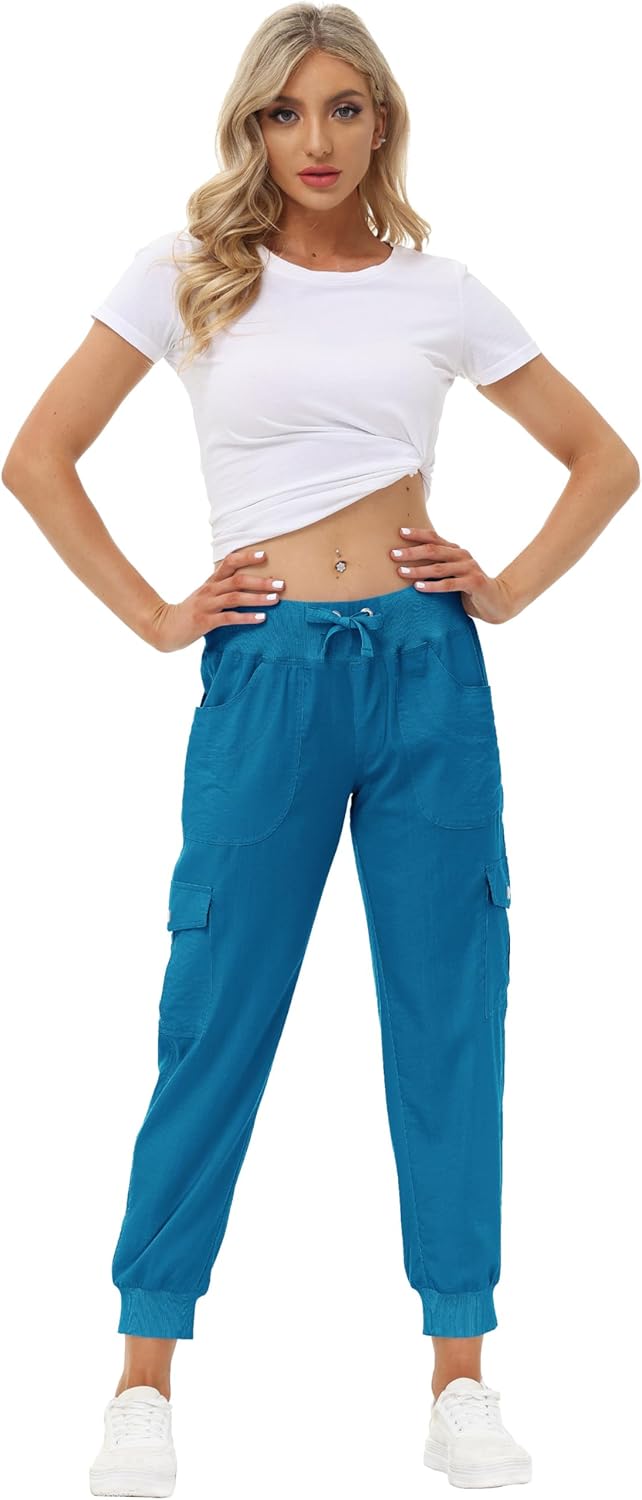 MoFiz Women's Hiking Cargo Pants - Lightweight Quick-Dry Travel Joggers with Elastic Waist & Pockets