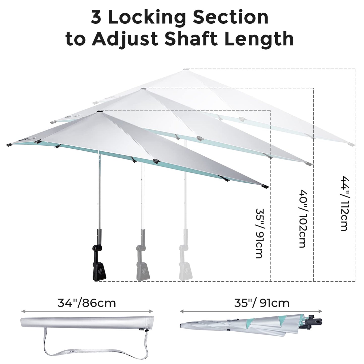 G4Free UPF 50+ Height Adjustable Chair Umbrella with Universal Clamp for Beach Chair, Golf Cart, Wheelchair, Stroller, Bleacher, Patio (Lake Blue)