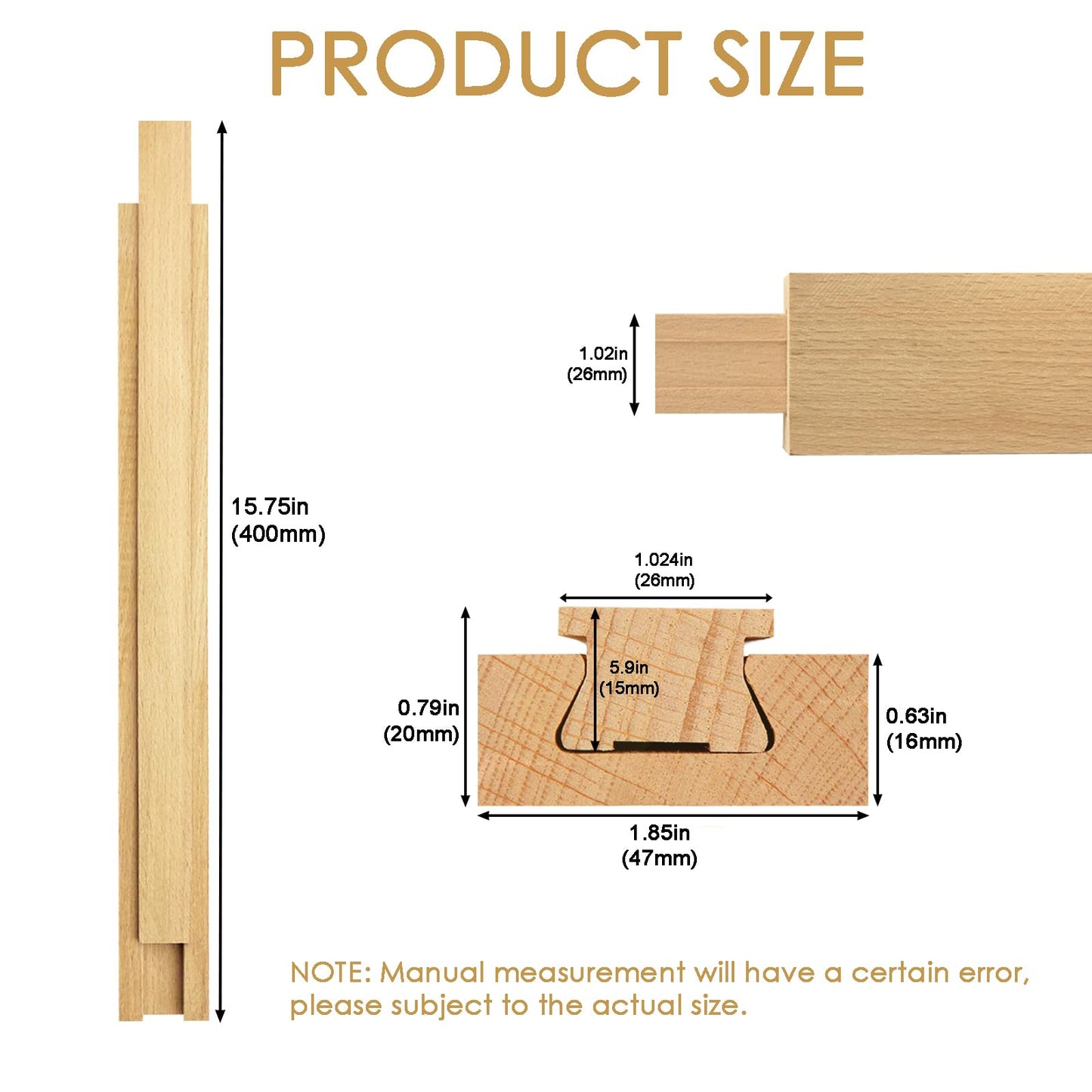 1 PCS Wooden Undermount Drawer Slides Classic Guide Center Mount Track 15.7 Inchs, Wood Drawer Glides Bottom Rails Replacement Kit (S002)