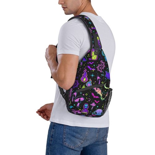 KMIVQGE Sugar Skull Rose Crossbody Backpack for Travel Hiking Chest Daypack Shoulder Sling Bag for Men Women Cycling Walking