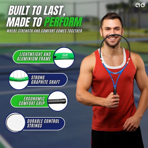 2 Player Lightweight Tennis Racket Training Set - 27-inch Adult Recreational Rackets for Men, Women, and Youth - Two-Color Variety Pack with Enhanced Grip Tape and Carry Bag for Easy Transport