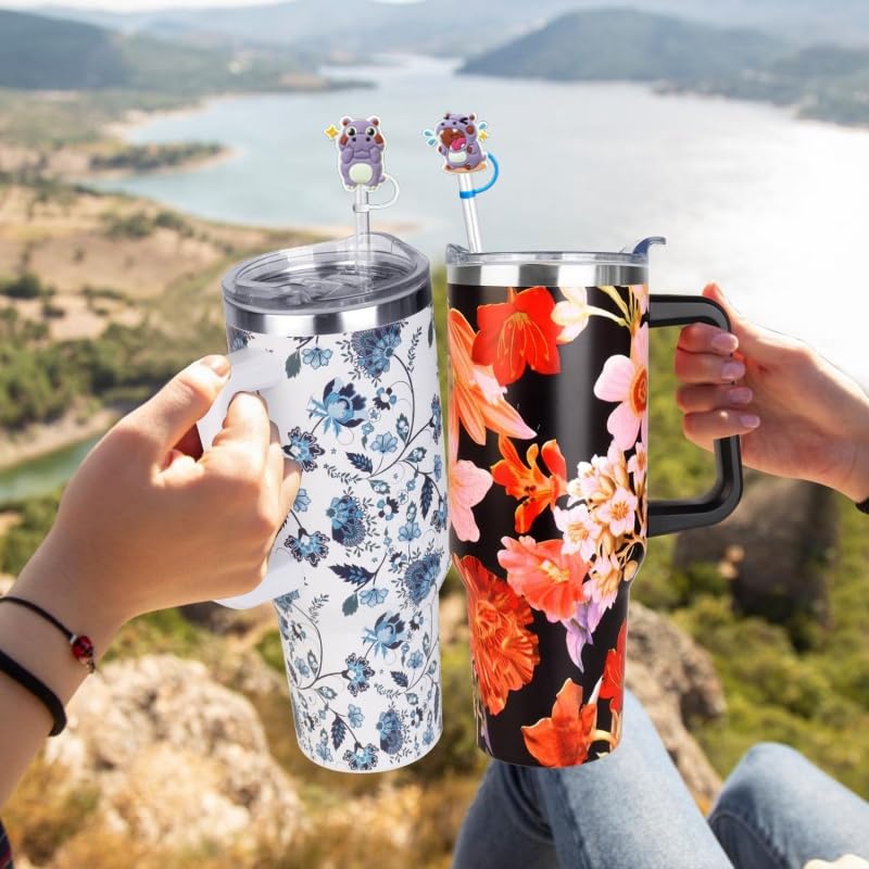 Cute Hippo Silicone Straw Toppers - 6 Pack for Straw & Bottle