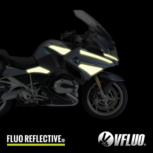 VFLUO - Reflective Sticker Sheet for Bike, Motorcycle, Scooter, Helmets, Stroller/Multi-use - DIY Adhesive board - FLUO REFLECTIVE - High Visibility - Discreet - Optimised adhesion