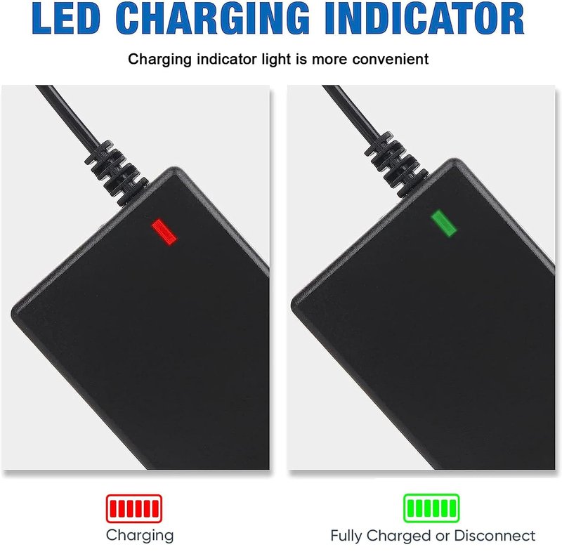 42V 2A Charger 5 Plugs for Scooter 36V Lithium Battery, Pack DC 5.5 * 2.1 /DC 5.5 * 2.5mm/ 8mm 3 Prong/ 8mm RCA/ 3-Pin Male XLR Connector