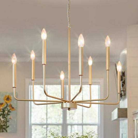 JWLUYN Gold Chandelier Light Fixture 8 Lights, Modern Farmhouse Chandeliers for Dining Room Light Fixture, Hanging Pendant Light Fixtures for Kithchen Bedroom Foyer Entryway
