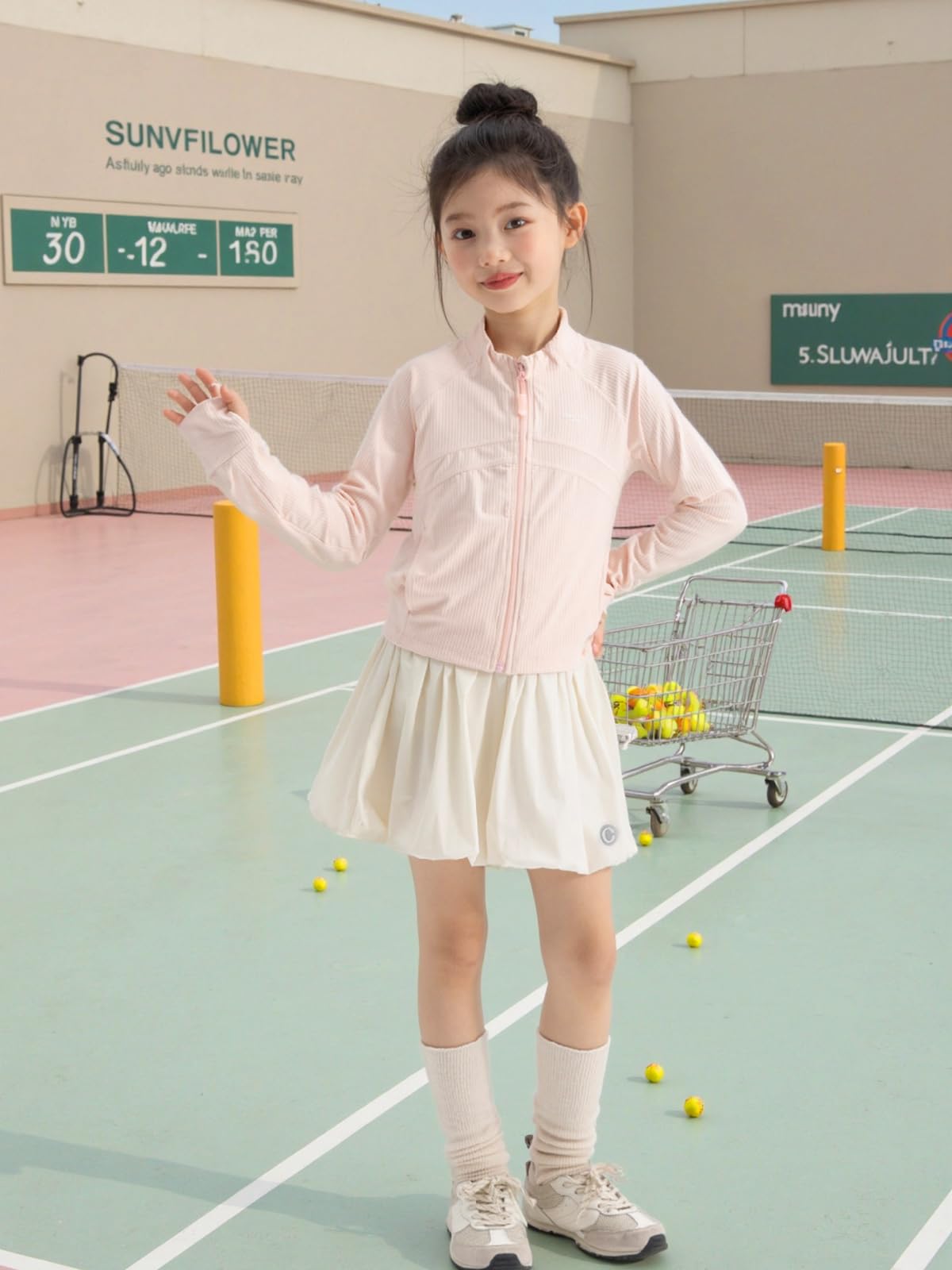 Rolanko Girls Flowy Bloomer Shorts Elastic Waist Puff Balloon Bubble Shorts for Kids Rinning Sports Beach Dancing Summer(Beige,10-11Y)